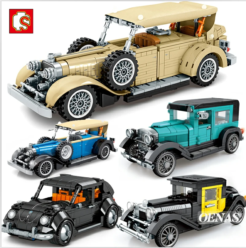 

SENBAO Classic Vintage Car High-tech Mechanical Vintage Roadster Vehicle Building Blocks City Educational Toys For Boys Kids