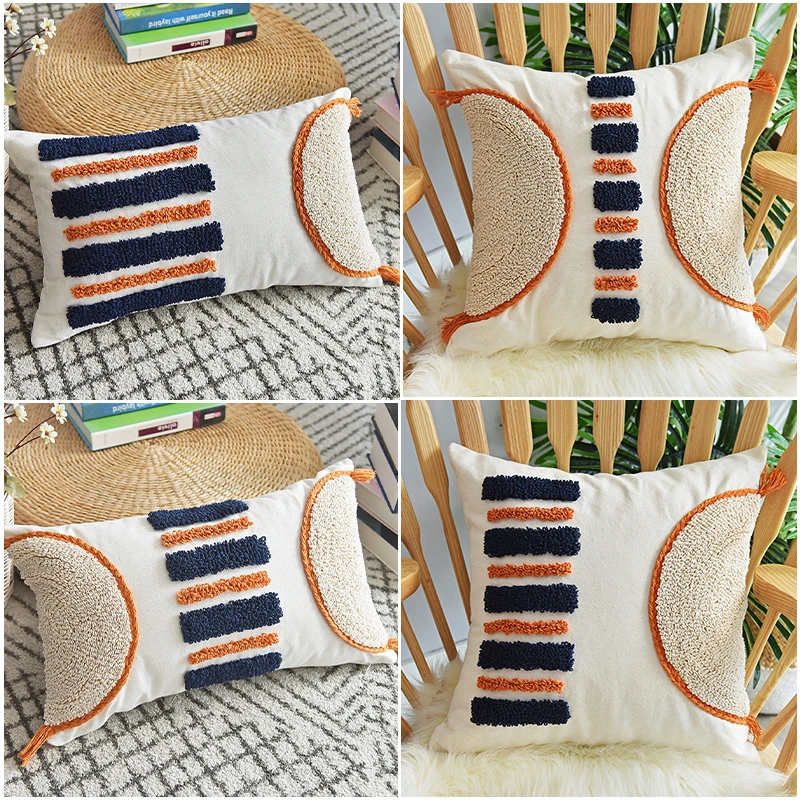 

45*45 Cotton Canvas Living Room Throw Cushion Cover Tufted Embroidery Sofa Bed Pillowcover Decoration Pillowcase 40694