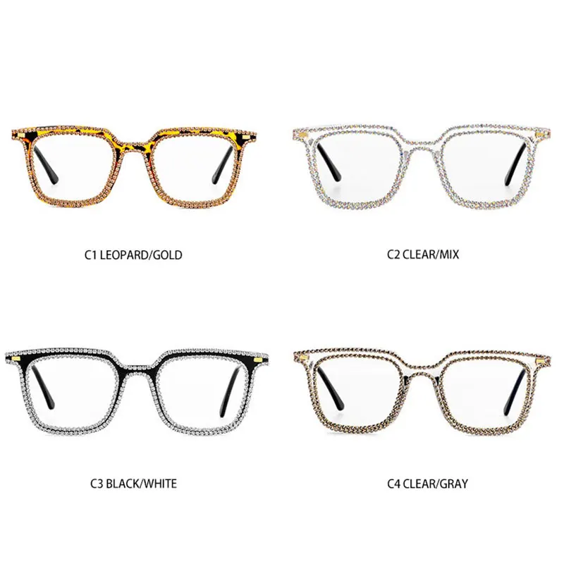 

Fashion Rhinestone Glasses Frame Luxury Brand Women Anti Blue Light Optical Computer Reading Glasses Clear Lens Fashion Eyewear