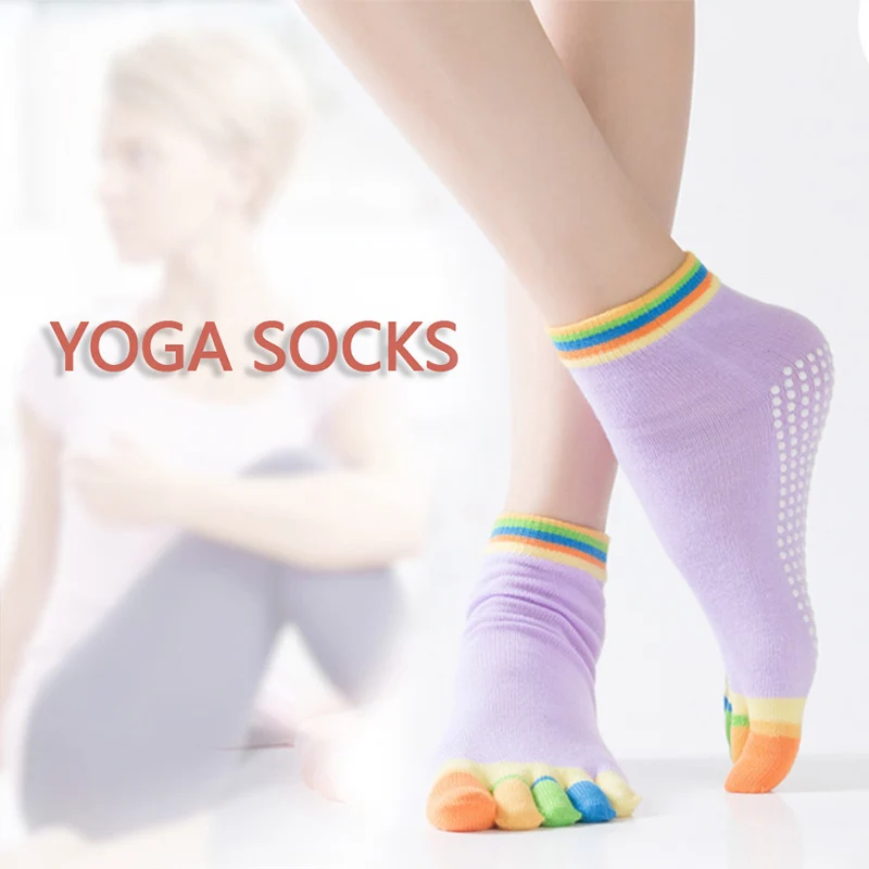 Женские нескользящие хлопковые силиконовые балетные тапочки с 5 пальцами для