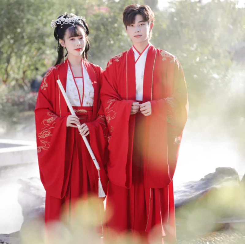 Костюм древнекитайского Hanfu для мужчин/женщин, набор платьев, переобъемные карнавальные костюмы для пар, красная куртка для женщин и мужчин плюс размер 4XL.