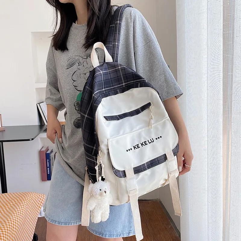 

Travel Backpacks boys New Canvas Fashion Women's Backpack Plaid Bookbags For Teenage Girls Large Capacity Lightweight