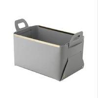 desktop finishing pu leather storage box household foldable cosmetic storage basket with handle sundry key coin decorative plate