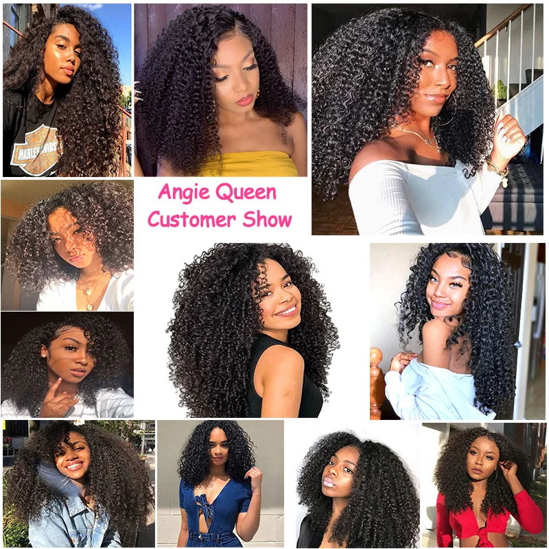 

ANGIE QUEEN brazilian hair kinky curly non remy Human Hair closure deal natural black Remy Hair lace closure 8 to 20 inches 150%