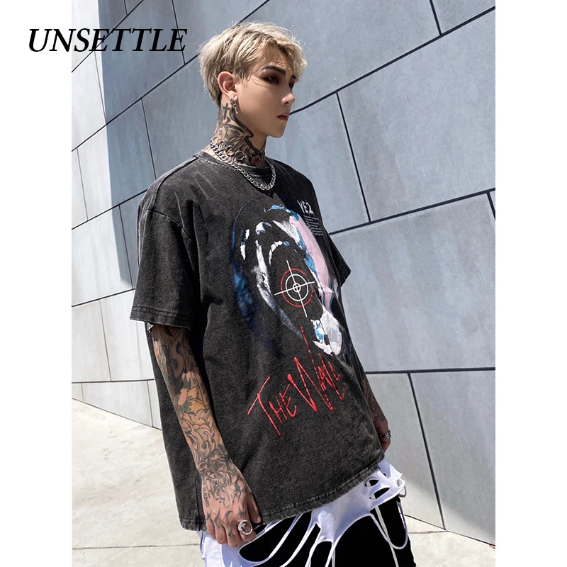 UNSETTLE Harajuku футболка большого размера для мужчин/женщин хип-хоп модная Готическая