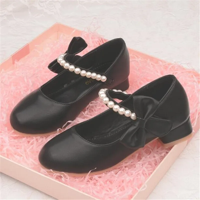 

Girls White High heels Princess Leather Shoes Children Evening Dress Shoes Black