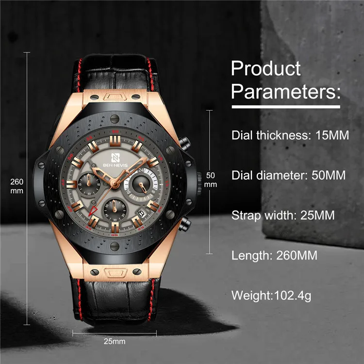 Модные часы с большим циферблатом мужские военные водонепроницаемые кожаные