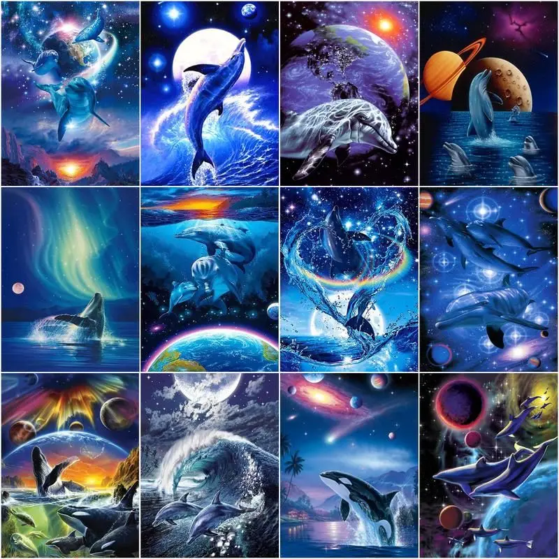 

GATYZTORY дневное пространство, дельфин, животное, рисунок на холсте, ручная роспись, искусство, подарок, Наборы для творчества, домашний декор