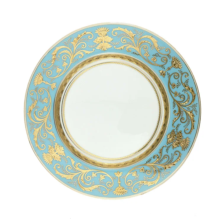 

European Style Beautiful Art Plates Flower Fruit Plate Shallow Dish Bone China Trinket Gold Edge Steak Assiette Dishes EH50PL