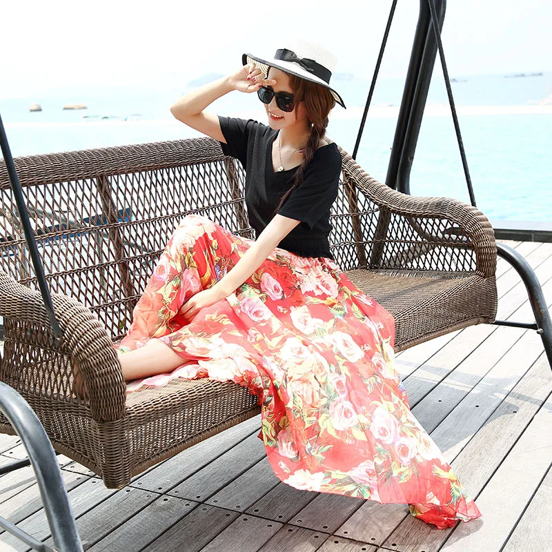 Летняя шифоновая юбка в богемном стиле Женская Длинная пляжная макси пол с
