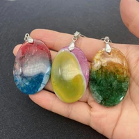 natural semi precious stone pendant oval colorful agate indian agate pendant for diy necklace jewelry accessories designer charm