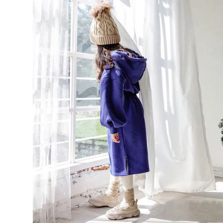 От 4 до 12 лет зимние платья для девочек-подростков свитер с капюшоном вельветовое