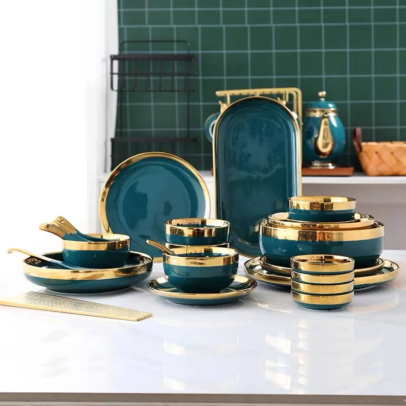 Роскошный Европейский набор керамических тарелок блюдце со вкусом золота блюдо