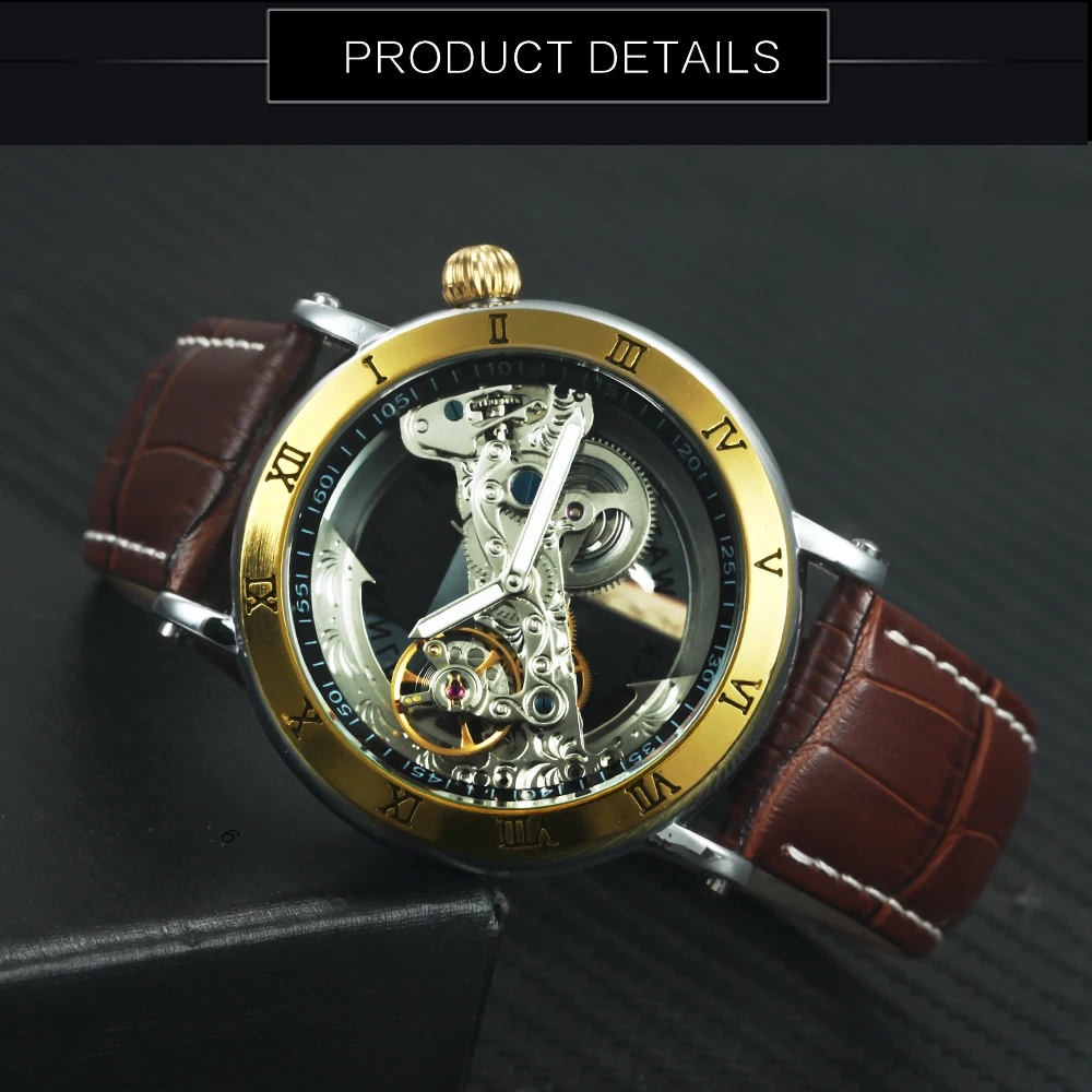 FORSINING Королевский мужской золотой мост Авто механические часы Японский резной