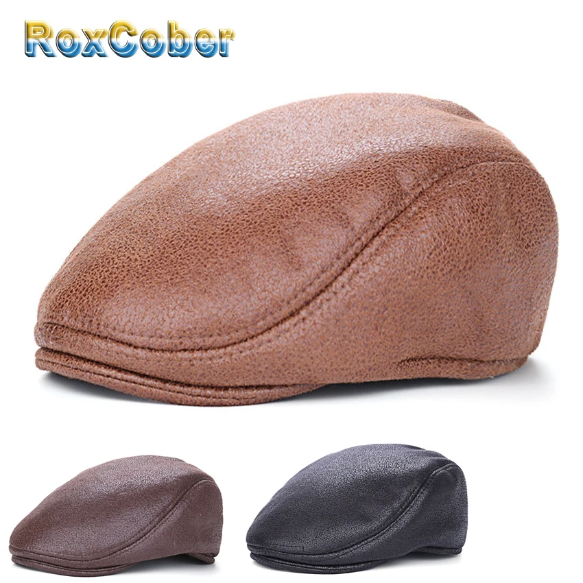 RoxCober зимняя повседневная шапка художника из ПУ кожи однотонная кепка газетчика