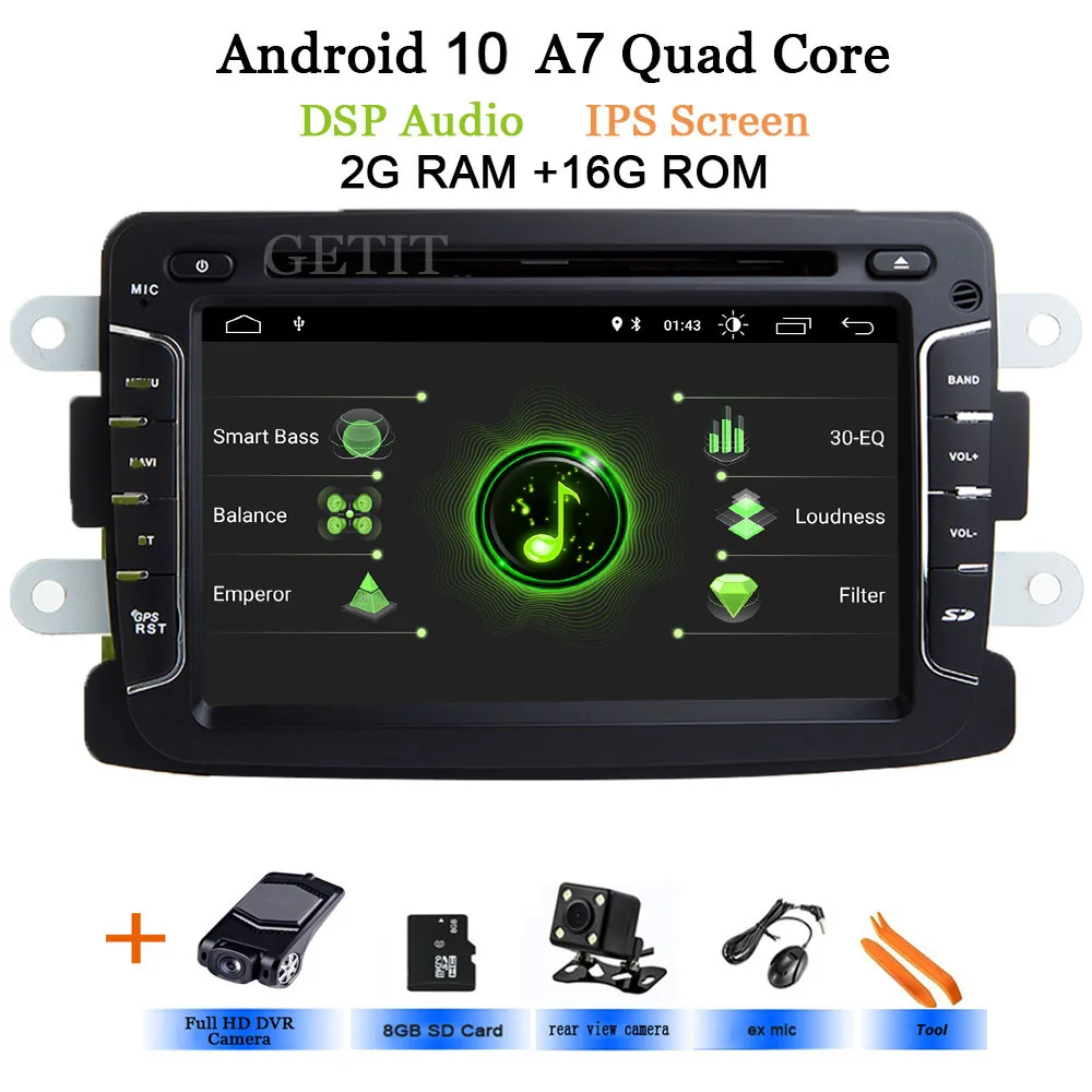DSP чип ips автомобильный мультимедийный плеер Android 10 Automotivo 2 Din для Dacia/Sandero/Duster/Renault/Captur/Lada/Xray 2/Logan 2 GSP - Цвет: DSP-IPS 2G Rear DVR