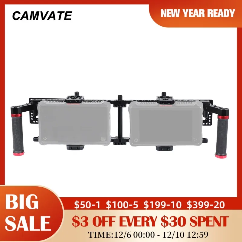 

CAMVATE Director's Dual Monitor Cage Rig With Rubber Handgrips & Battery Plates For 5" & 7" LCD Monitors (ATOMOS NINJA INFERNO)