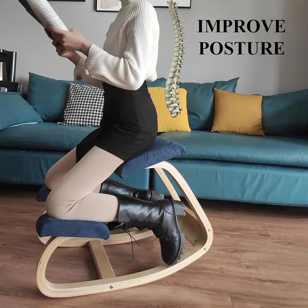 

Деревянное коленное кресло, эргономичное балансирующее коленное кресло-качалка для лучшей осанки, домашнее офисное или настольное кресло