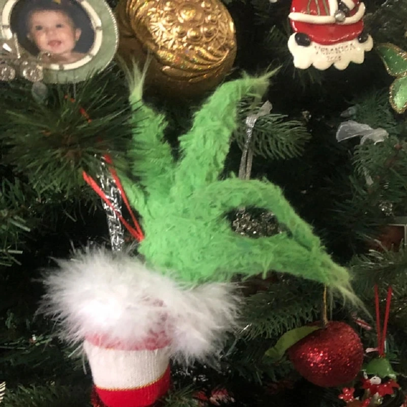 

SDLAJOLLA Furry Green Grinch Arm Ornament Holder Christmas Tree Decorations Grinch Arm Head Grinch Santa Christmas Home Party jl