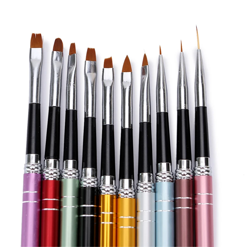 10 шт./Партия набор кистей для дизайна ногтей цветов разных размеров медная ручка