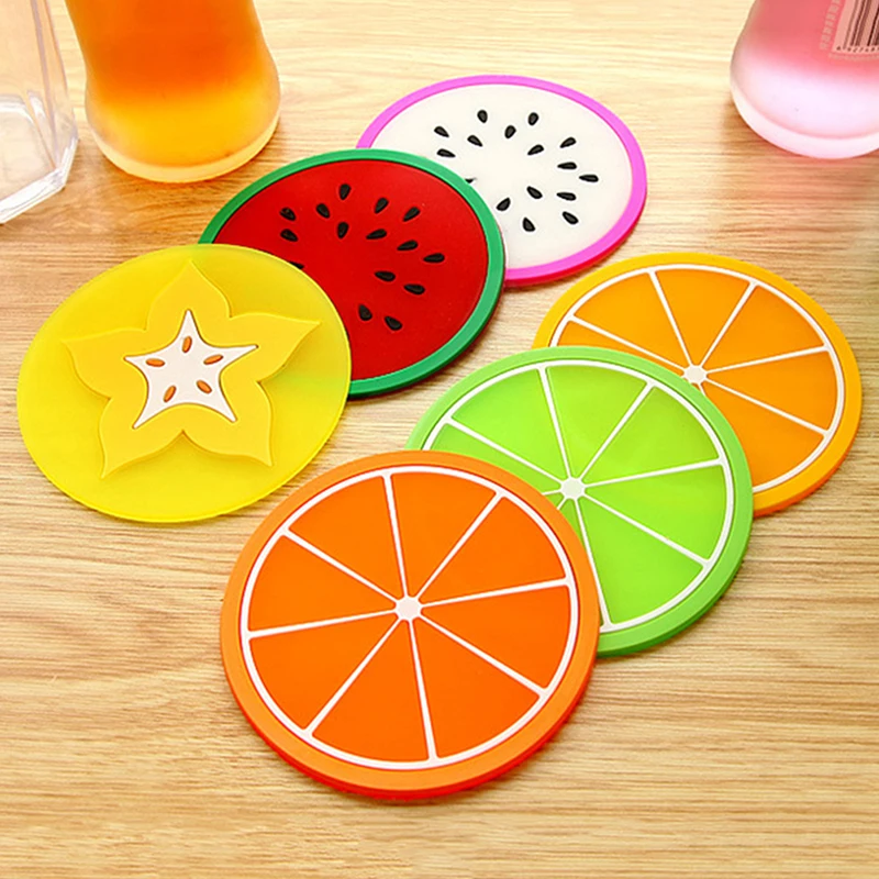 

Fruit Shape Coaster Silicone Slip Insulation Mat Orange Watermelon Hot Drink Holder Kitchen Dining Bar Table Decorations