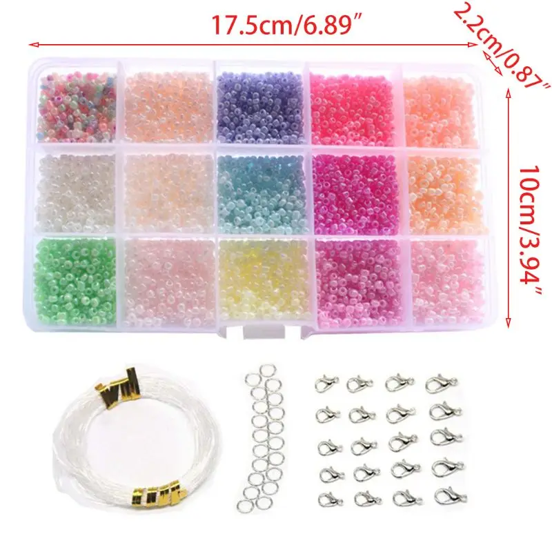 

15 Colors 3mm Glass Seed Beads Assorted Kit Spacer Beads Jewelry Bead Charm for Bracelets Necklace Jewelry Making with String Cl