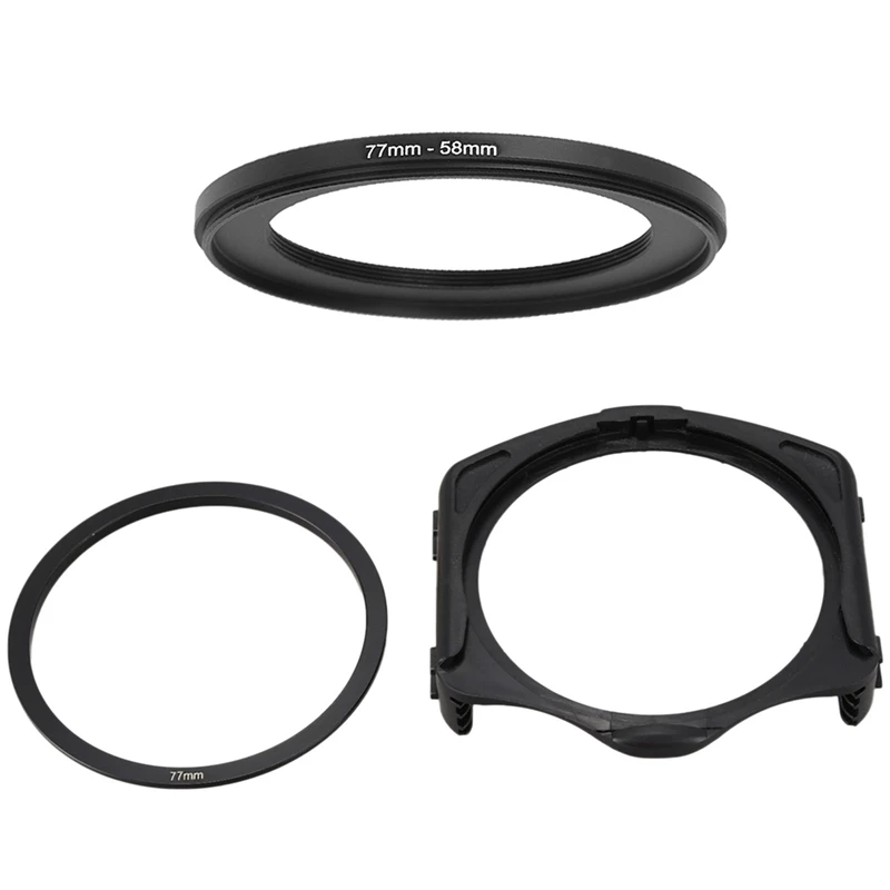 

1 шт. кольцо адаптера 77 мм + держатель фильтра с 3 слотами и 1 шт. 77 мм-58 мм черный понижающий кольцевой адаптер для камеры