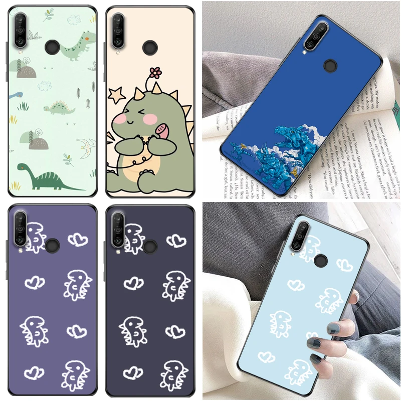 

Cute Funny Flowers Couples Dinosaur Color Painting Phone Case For Huawei P30 Pro Lite Back Cover Coque Cases