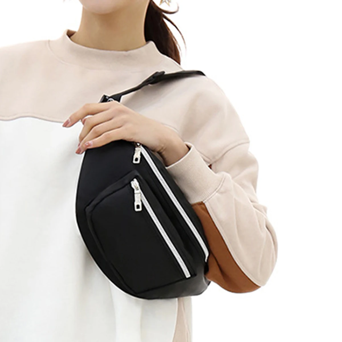 

Women Fashion Waist Bag Solid Color Belt Bag Oxford Zipper Chest Bag Waterproof Fanny Pack for Travel Party
