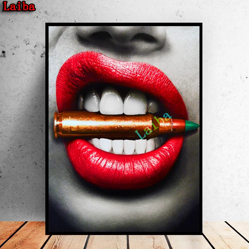 

5D Diamond Painting Lip bite bullet Diamond Embroidery DIY CrossStitch Rhinestone Mosaic puzzle Needlework Home Decor rhinestone