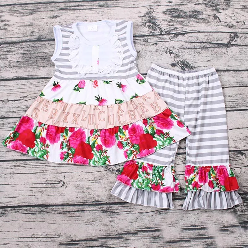 

2pcs Infant Toddler Kids Girls Flower Printed Casual Tops Dresses Pants Outfits Set 0-12Yrs