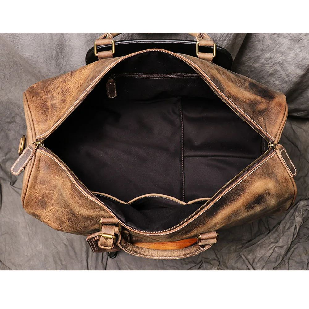 

ZRCX Men's Genuine Leather Travel Bag Vintage Large Capacity Single Shoulder Messenger Hand Luggage Bag For 15 Inch Laptop