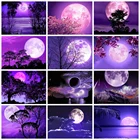 Алмазная живопись Huacan, лунная ночь, пейзаж, искусство, вышивка стразами, фэнтези, пейзаж, мозаика, Настенный декор