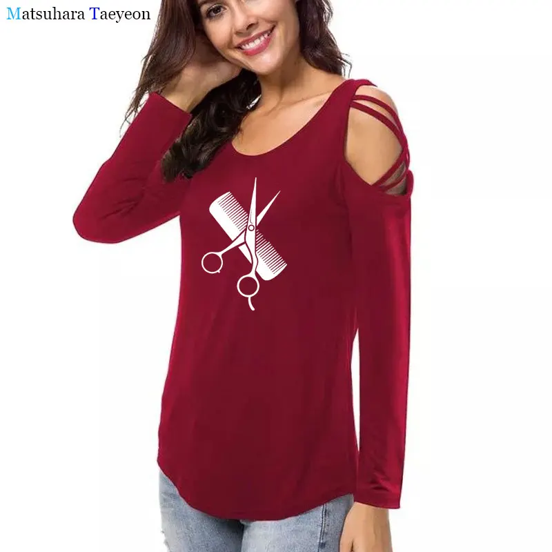 

2020 Autumn Womens T shirt Casual Long Sleeve Round Collar tee tshirt Loose Printed Tops Women clothes Sexy hollow graphic tees