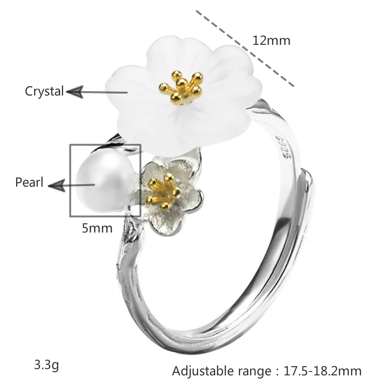 

Flyleaf Natural Freshwater Pearl Crystal Flower Real 925 Sterling Silver Rings For Women High Quality Fine Jewelry Ring Vintage
