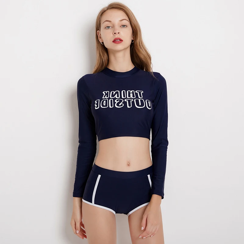 Bathing Suit 2 Piece Swimsuit Swimming Rashguard for Women Surfing New Korean Two Long Sleeve Rash Guard | Спорт и развлечения