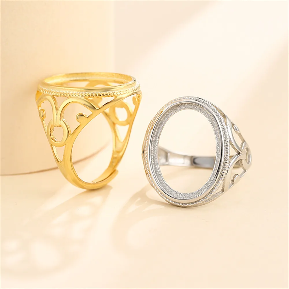 Ring Blank for 14X19mm Oval Cabochons Ring Blank Gold Plated 925 Silver Adjustable Ring Base SR0376
