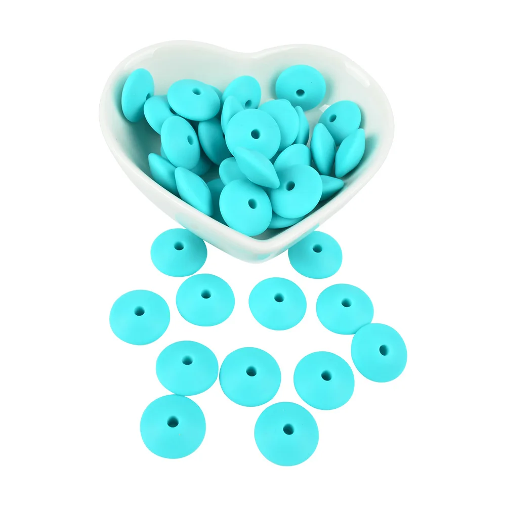 turquoise 15MM 30pcs/lot Silicone lentil Beads Silicone BPA Free DIY Charms Newborn Nursing Accessory Teething Necklace Teething Toy - Цвет: turquoise