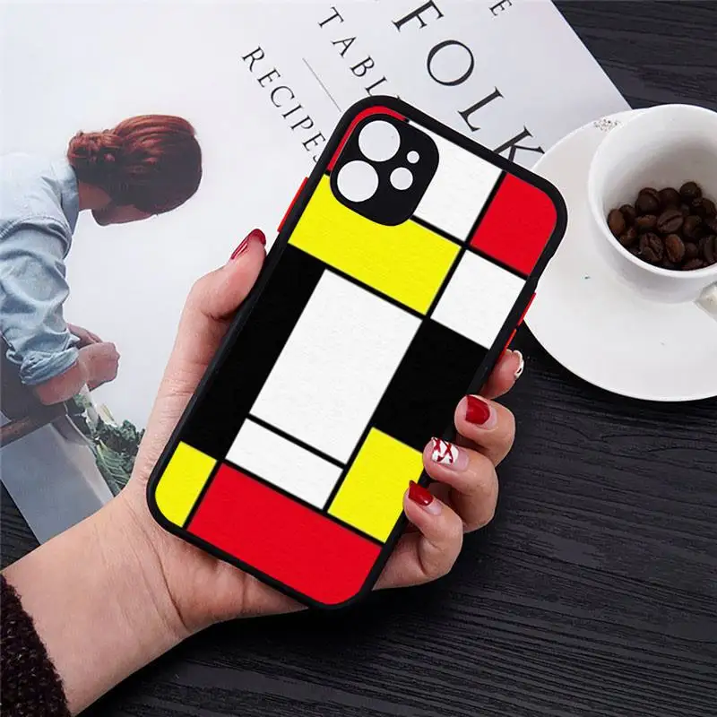 

redMondrian Grid Phone Case Matte Transparent for iPhone 7 8 11 12 s mini pro X XS XR MAX Plus cover funda