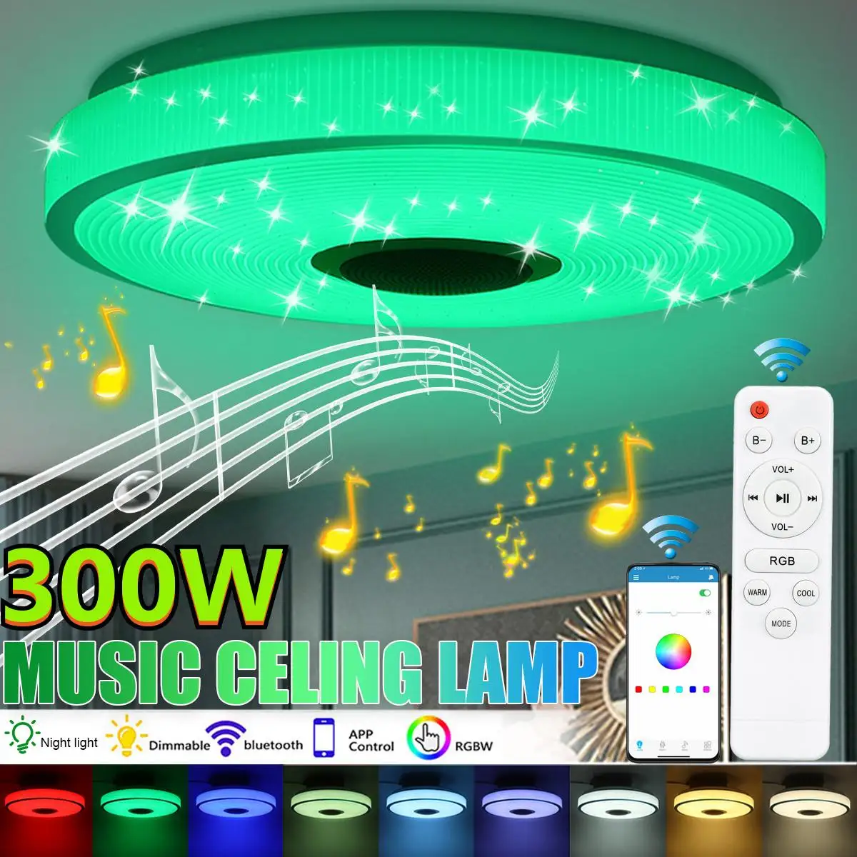 

WIFI Modern RGB LED Ceiling Lights Home Lighting 300W APP bluetooth Music Light Smart Ceiling Lamp With Remote Control AC85-265V