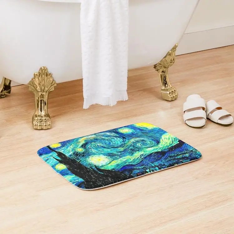 

Starry Night Vincent Van Gogh Famous Pa Bath Mat Modern Living Room Wash Bedroom Carpet Kitchen Floor Shower Room Home Rug