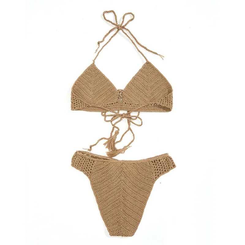 Прозрачные сексуальные однотонные Вязаные Бикини 2021 бикини без подкладки