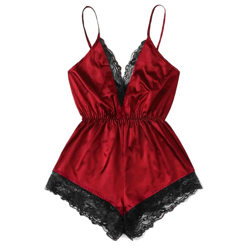 

Ladies Sexy Lingerie Teddy Romper Satin Bodysuit Erotic Nightwear Sleepwear Plain Plus Size
