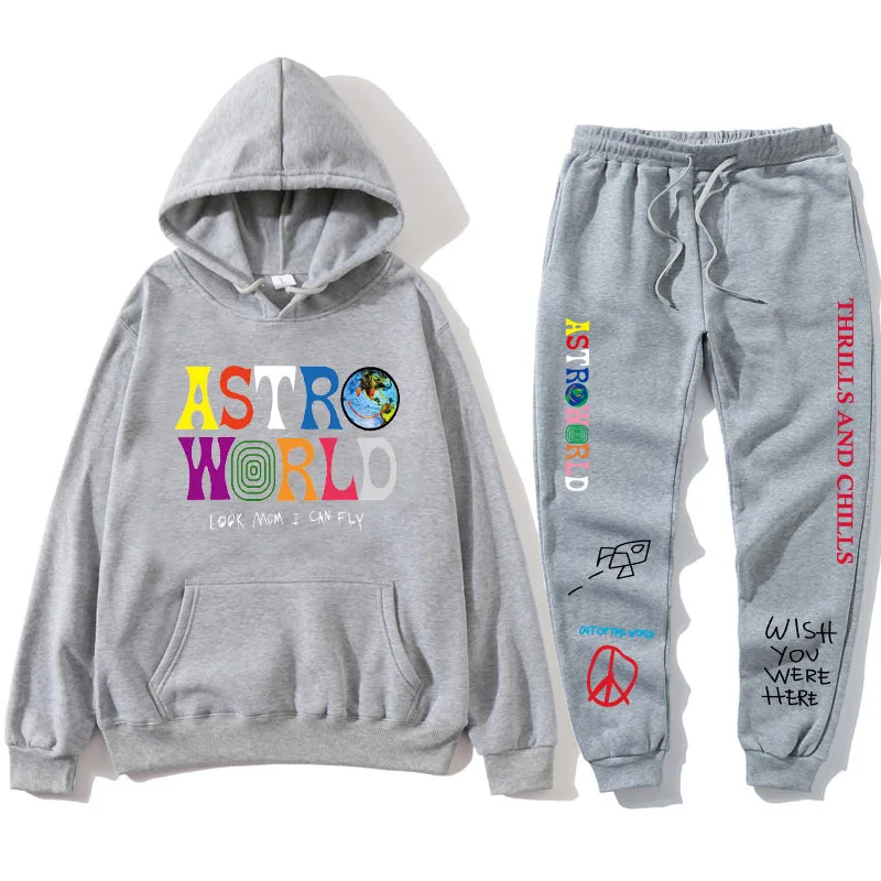

Travis scott astroworld men's and women's hoodie sweater + sweatpants suit fashion street hip-hop loose casual kawaii sweatshirt