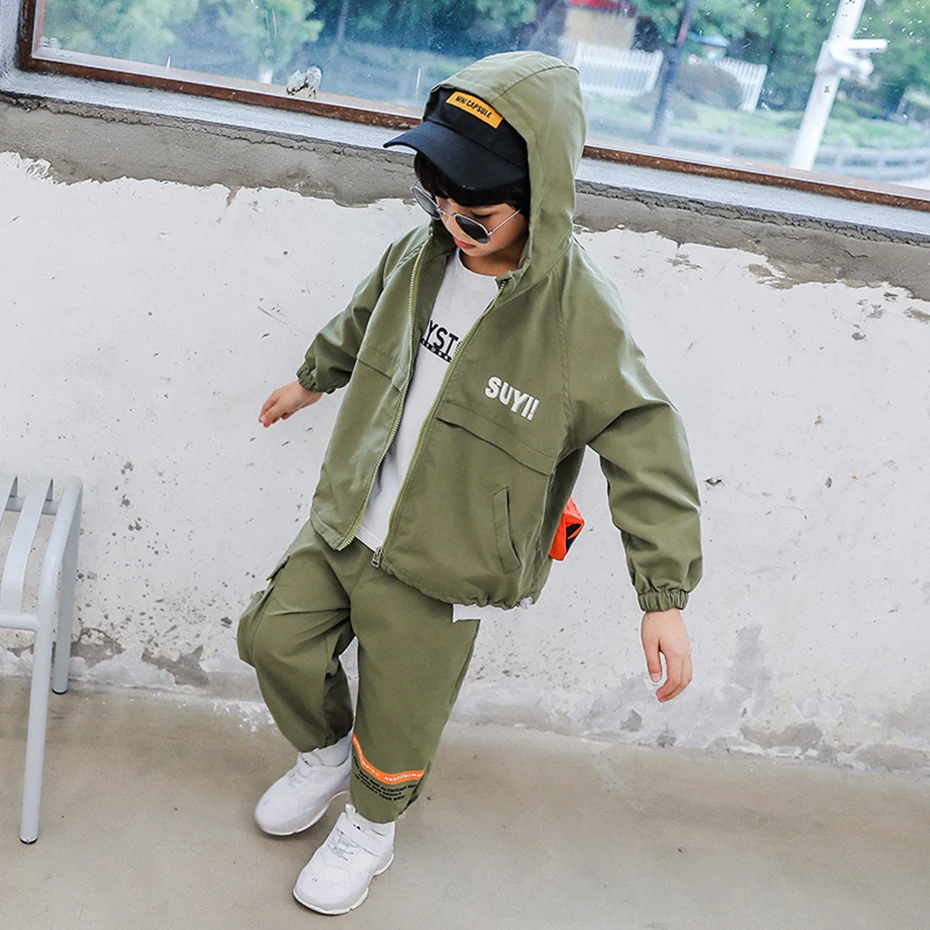 Одежда для мальчиков куртка с буквенным принтом + штаны костюмы комплект