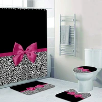 girly pink ribbon leopard print shower curtain set modern cheetah leopard bath curtains for bathroom home decor curtains