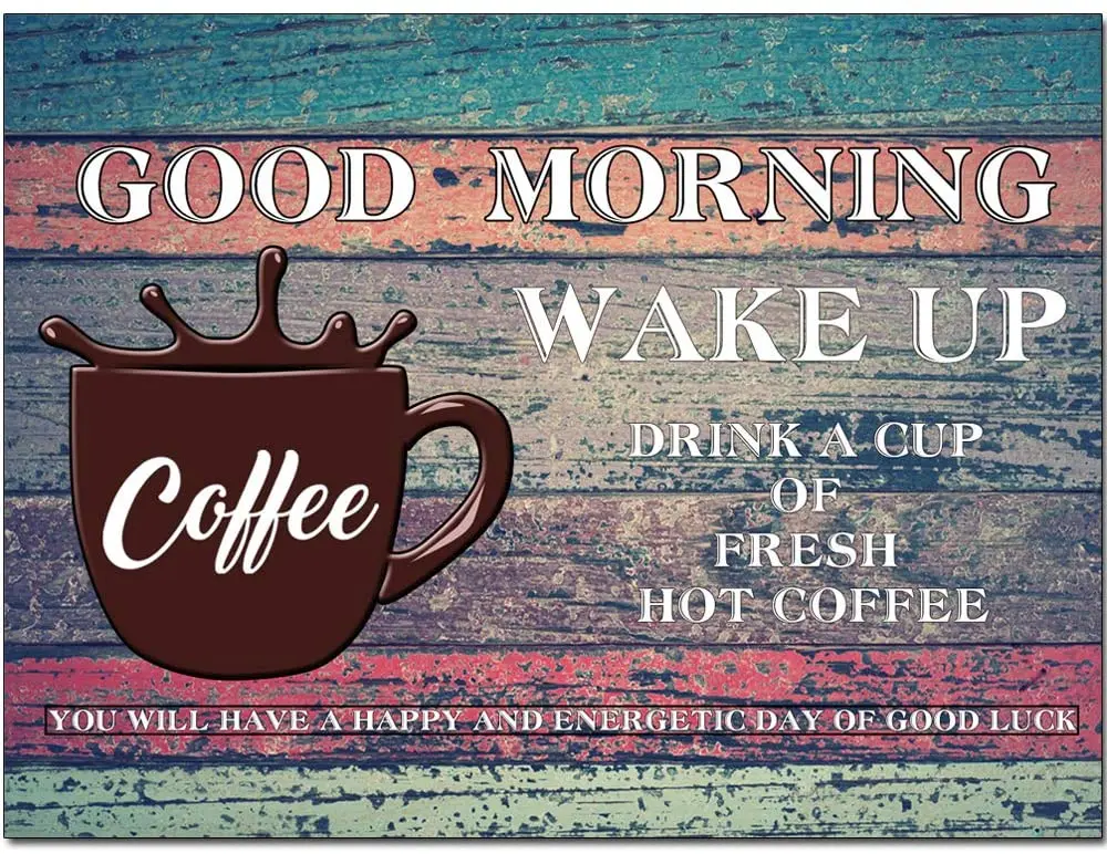 

Retro Design Good Moring Solid Wood Signs Wall Art|Natural Wooden Board Print Poster Painting Wall Decoration for Cafe/Kitchen