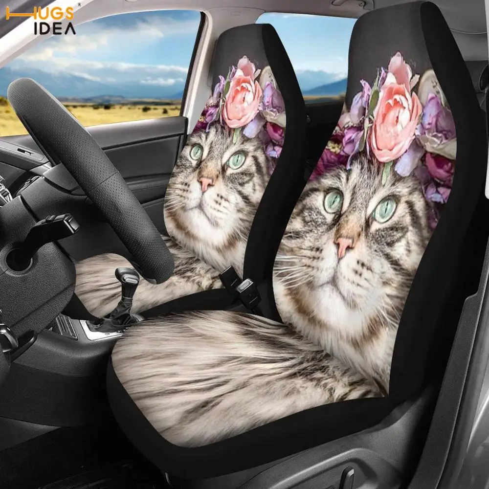 値段 Hugsideaかわいい花猫3D Pattrn車のフロントシートカバー自動車インテリア装飾簡単クリーニングユニバーサルシートマット2pc