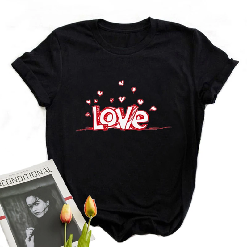 

Harajuku Y2k Top Francais Fairy Grunge Tops Female Fashion New Alphabet Kpop Summer T-Shirts Popit Letter LOVE Black T-Shirts