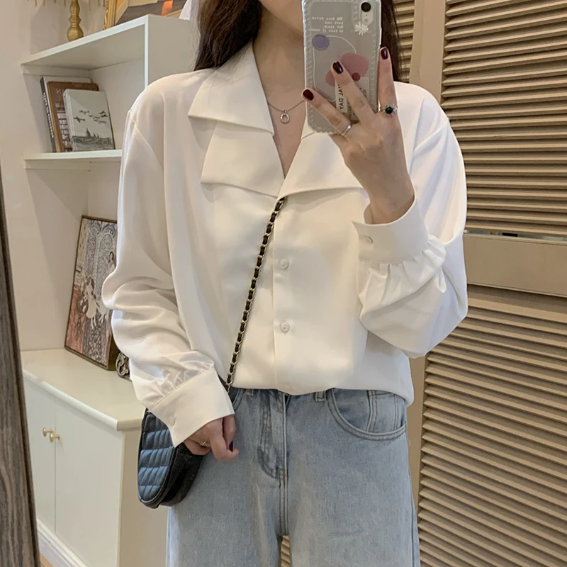 

2020 new ladies cardigan double lapel white shirt long sleeve business wear shirt